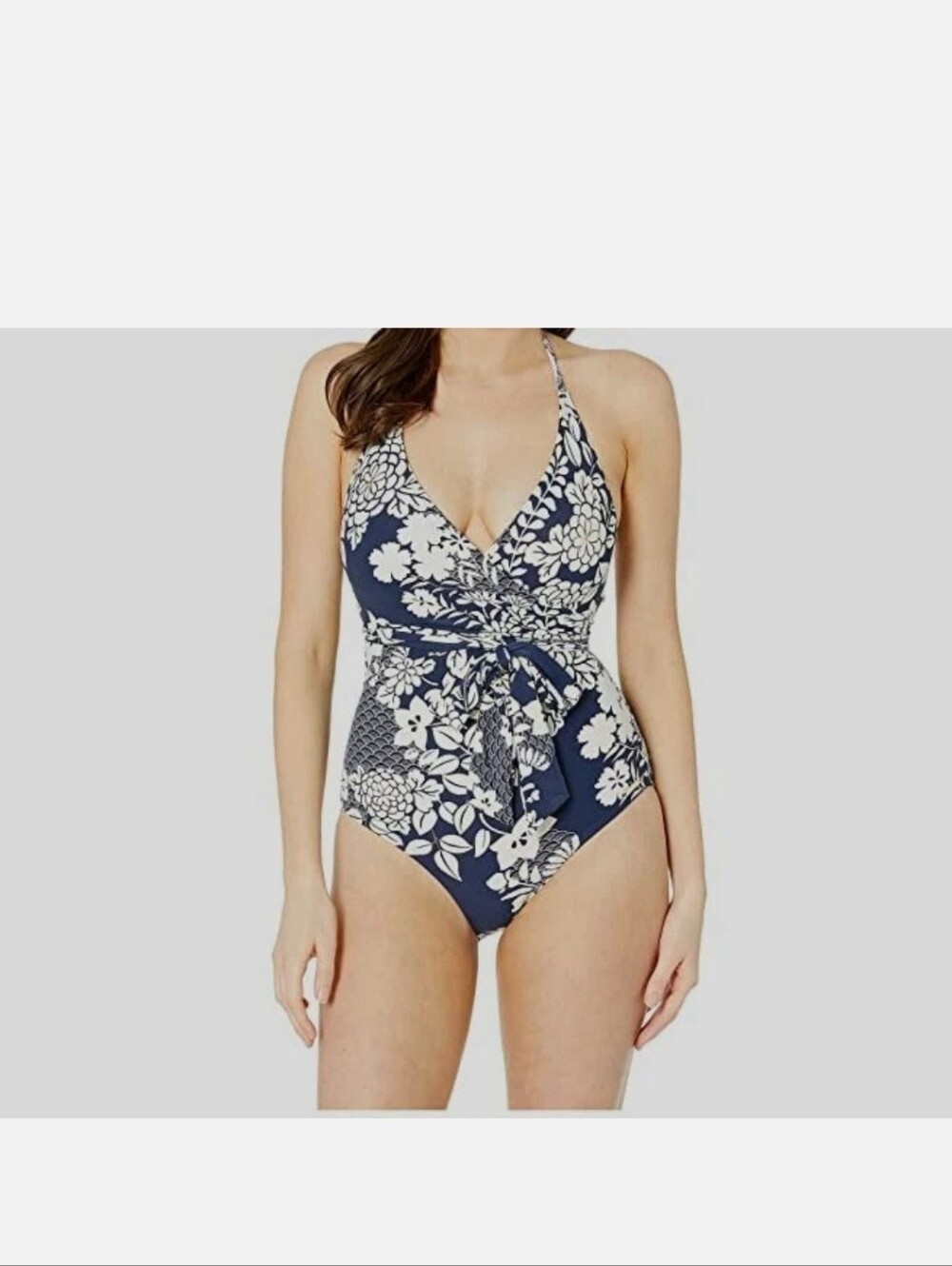 Vince Camuto Navy and Cream Floral One-Piece Swimsuit Size 14